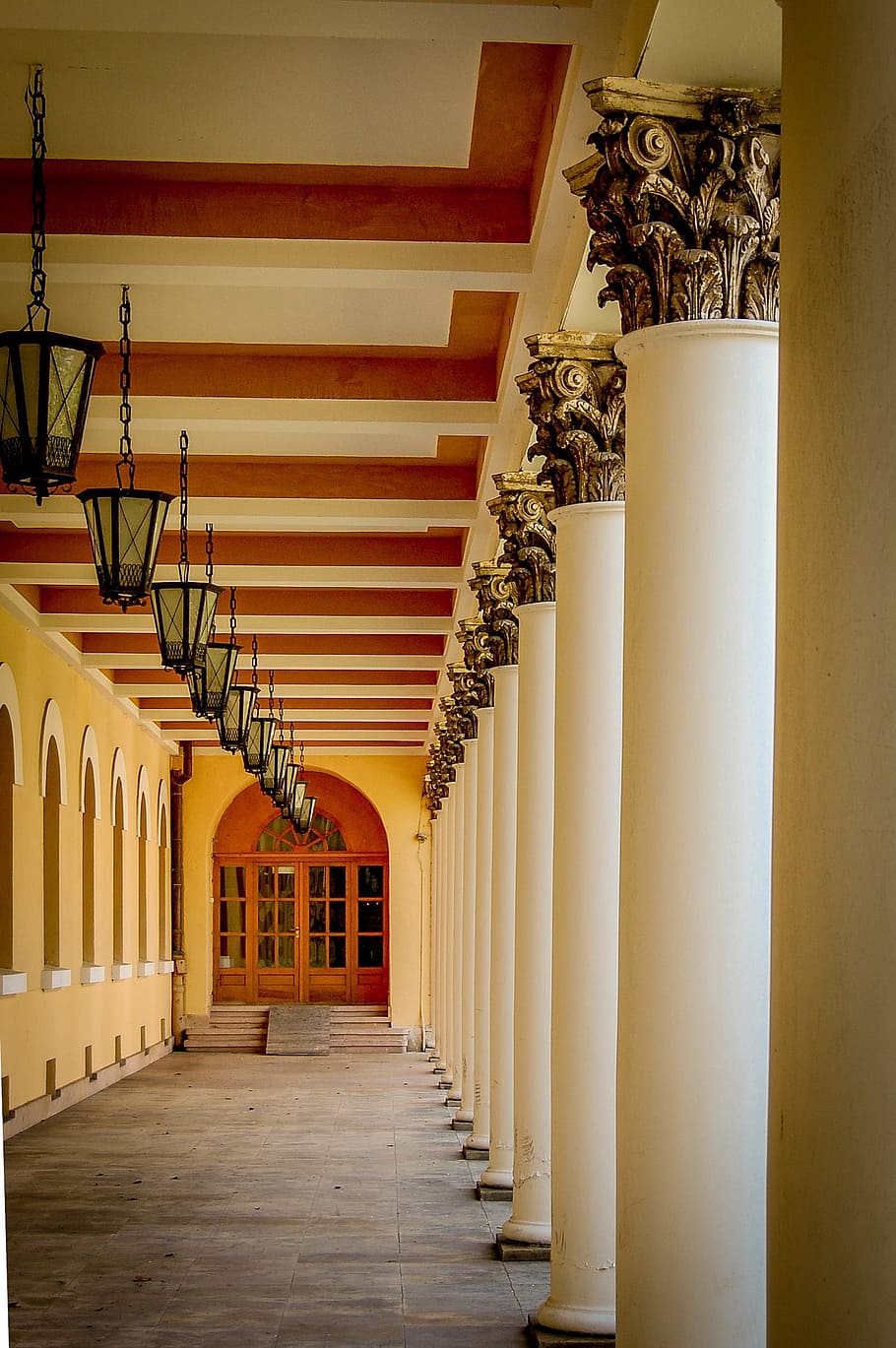 architecture, the rhythm, building, columns, the door, architectural column HD wallpaper