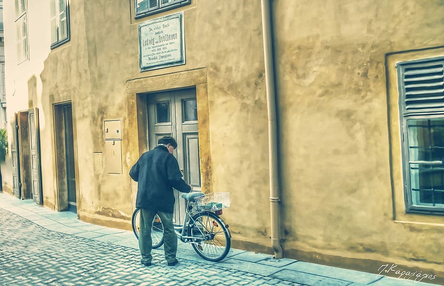 Streets, Vienna, Austria, Man, Old, Bike, bicycle, city, city life HD wallpaper