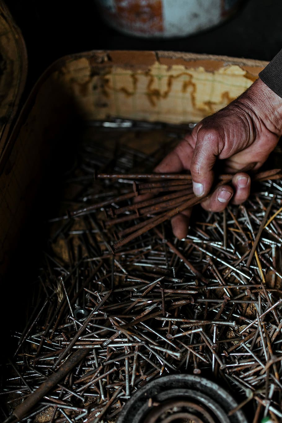 Tools, nails and bolts in a workshop, wooden, metal, nuts, diy, HD wallpaper