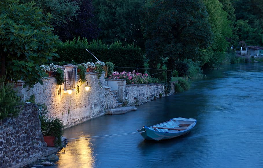 River, Dark, Shutter Speed, little boat, night, water, nautical vessel, HD wallpaper