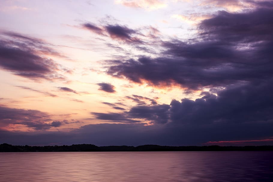 Clouds, landscape, and seascape in Kolding, Denmark, dusk, photos HD wallpaper