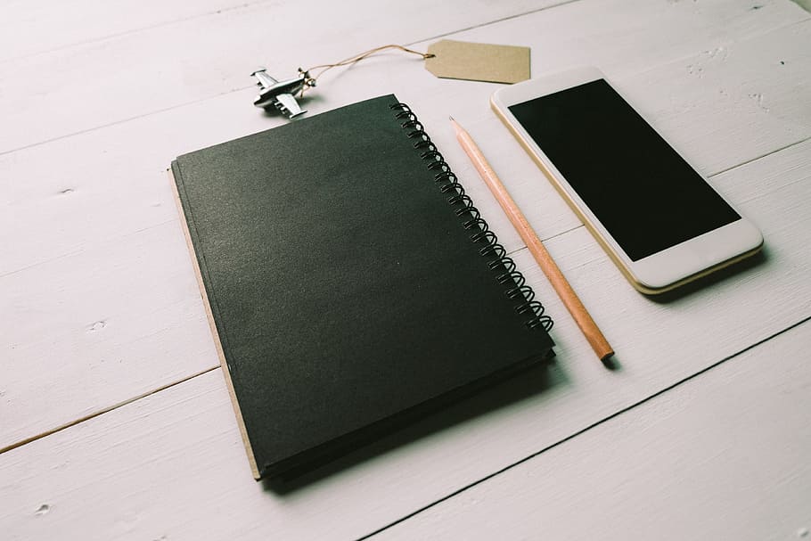 notebook, pencil, technology, airplane, aircraft, diary, iphone 6 HD wallpaper