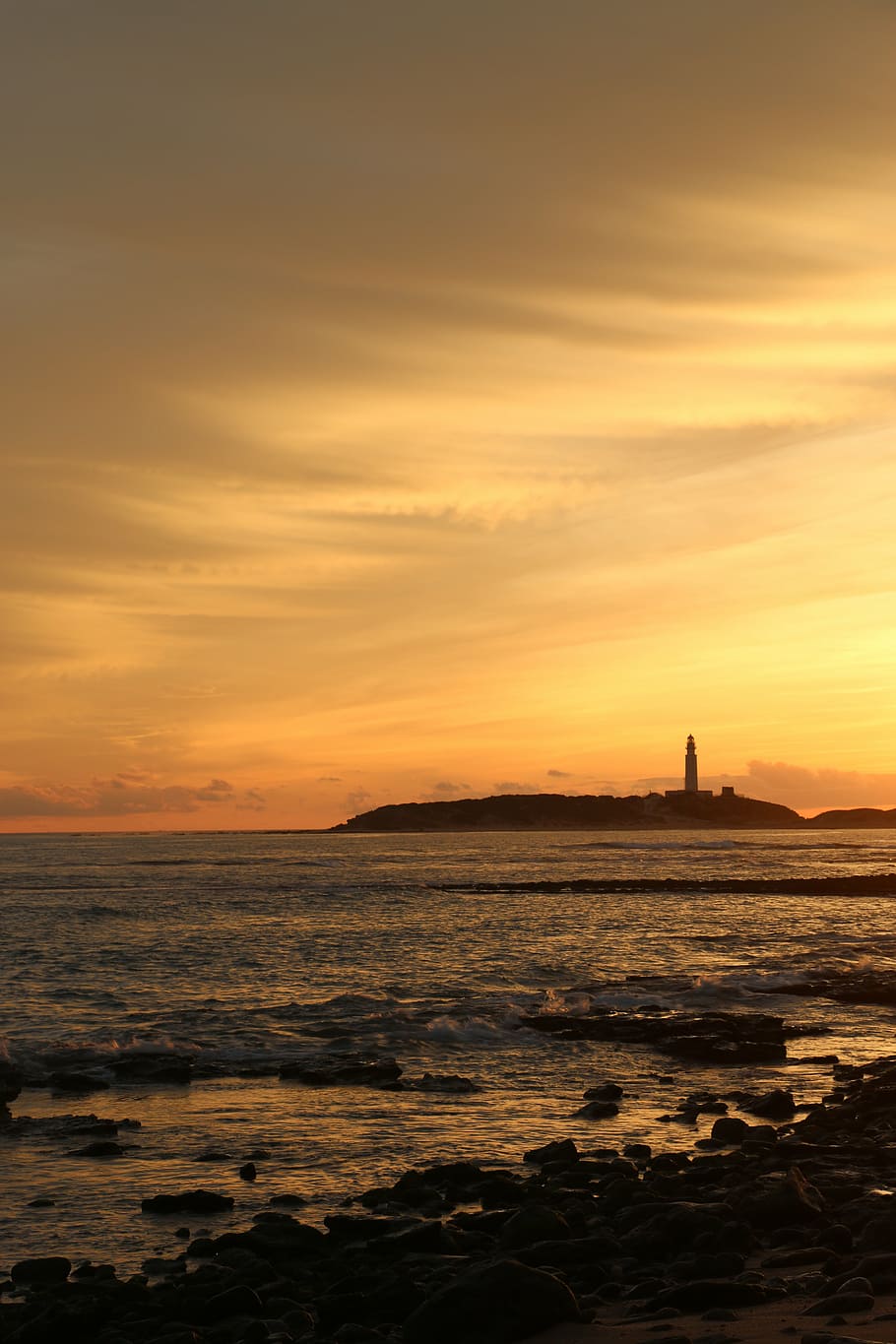 sea, lighthouse, costa, spain, trafalgar, beach, landscape HD wallpaper