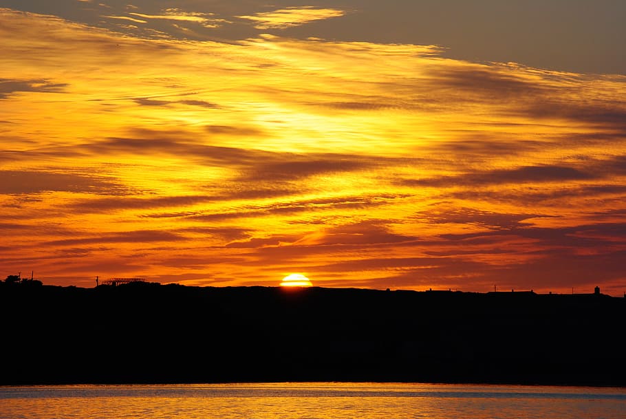 sunset, dusk, sky, clouds, lake, water, silhouette, cloud - sky HD wallpaper