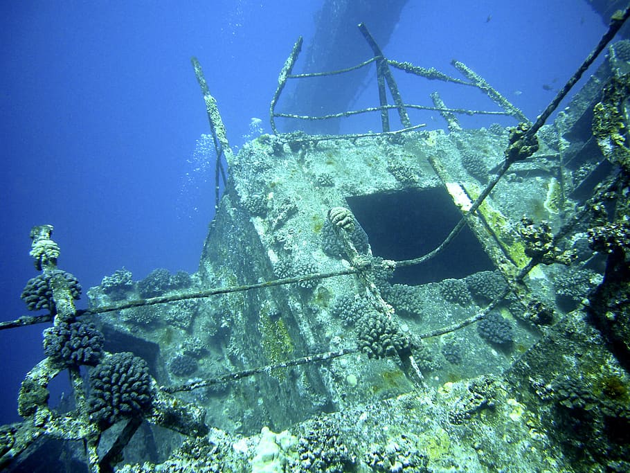 Wreck, Diving, Underwater, Sea, ship, setting, light, mystical HD wallpaper