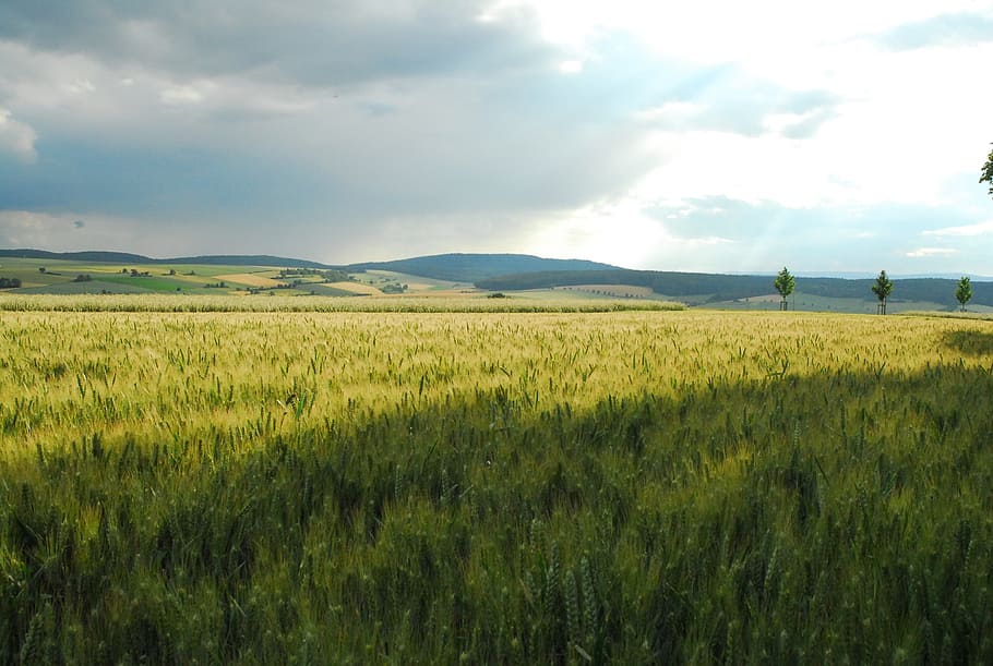rhön, fields, bavaria, landscape, sky, clouds, panorama, reported HD wallpaper