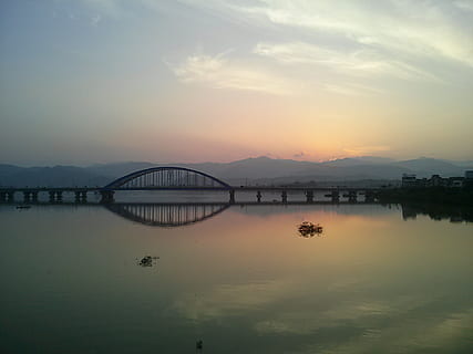 river, bridge, glow, sky, arch, chuncheon, soyang river, soyang 2nd class HD wallpaper