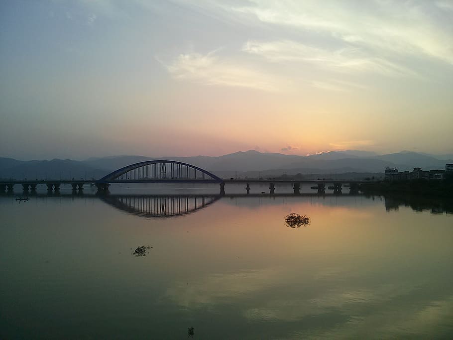 river, bridge, glow, sky, arch, chuncheon, soyang river, soyang 2nd class HD wallpaper