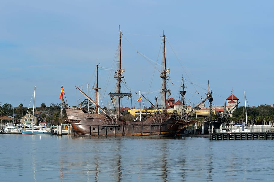 galleon ship, mast, sails, vintage, retro, restored, sea, sailboat