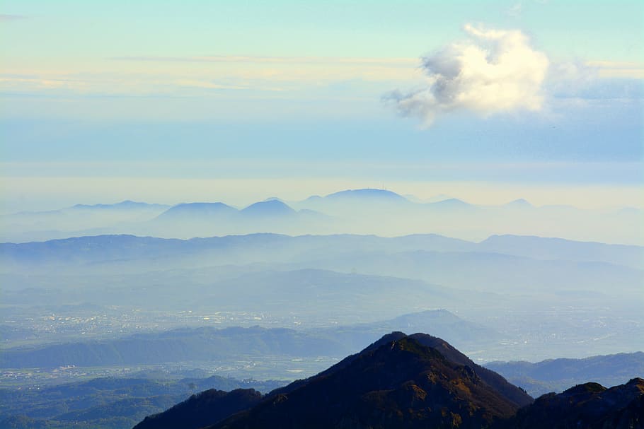 clouds, mountains, fog, distance, italy, carega, landscape HD wallpaper