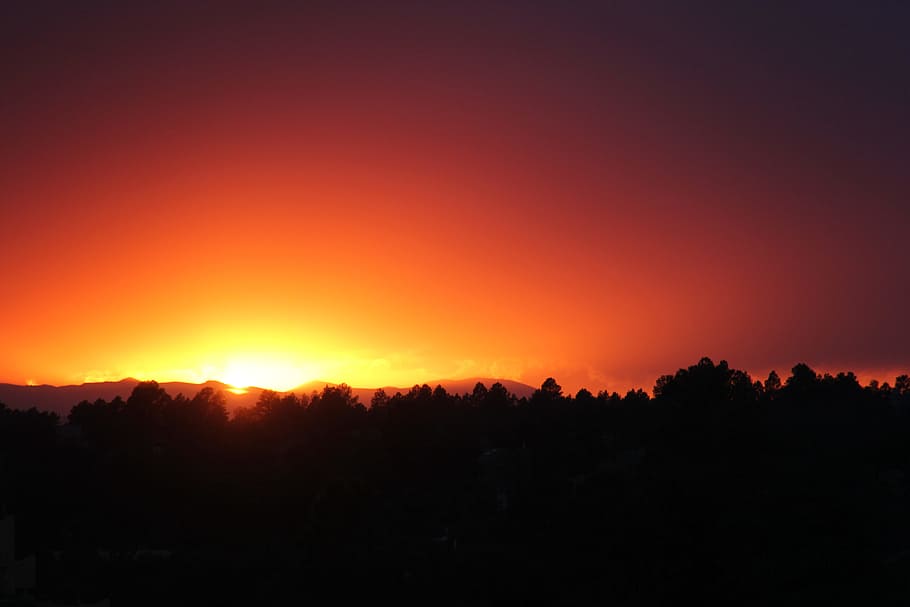 Sunset, Nature, Evening, sky, orange, red, dusk, bright, silhouette HD wallpaper