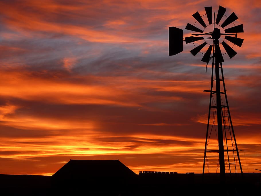 sunset, sky, dusk, silhouette, renewable energy, fuel and power generation HD wallpaper
