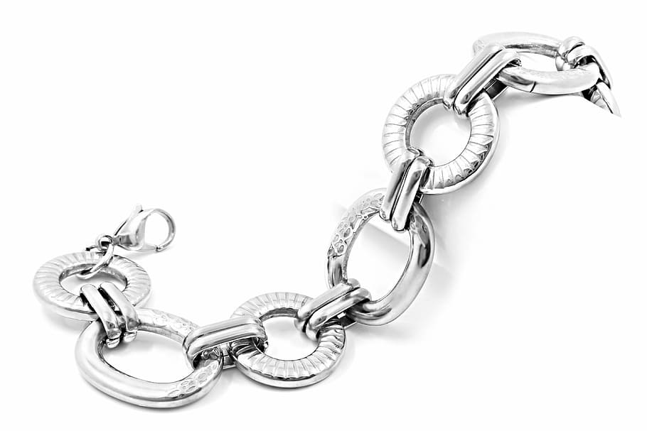 silver-colored bracelet, stainless, background, white, steel HD wallpaper