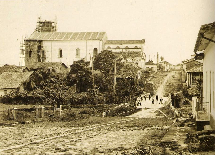 Manaus in 1865 in Brazil, buildings, public domain, vintage, black And White