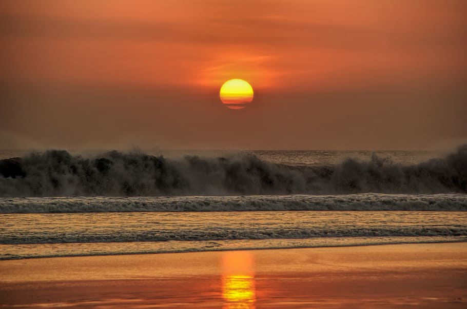 wave of sea during sunset, bali, beach, ocean, indonesia, water HD wallpaper