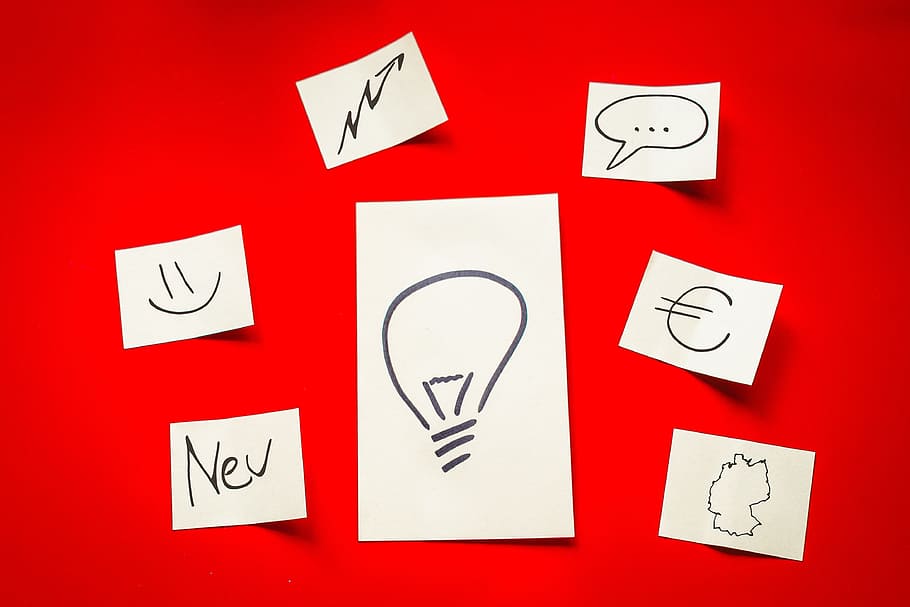 photo of printer papers on red surface, idea, notes, table HD wallpaper
