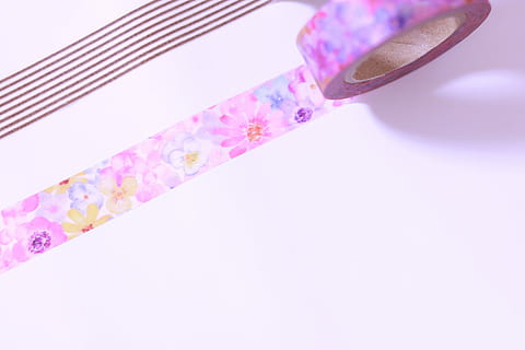 pink and yellow floral print self-adhesive tape on white surface HD wallpaper