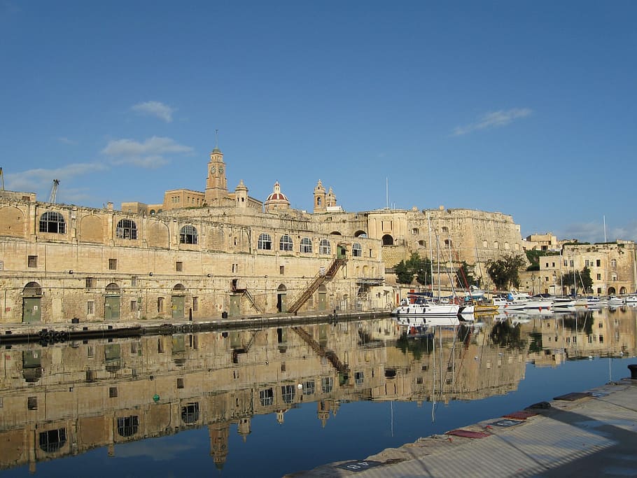 malta, sky, clouds, canal, waterway, ships, boats, harbor, pier HD wallpaper