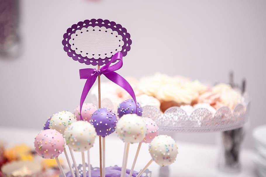 table decoration, candy, candy bar, dessert, purple candy, chocolate, HD wallpaper