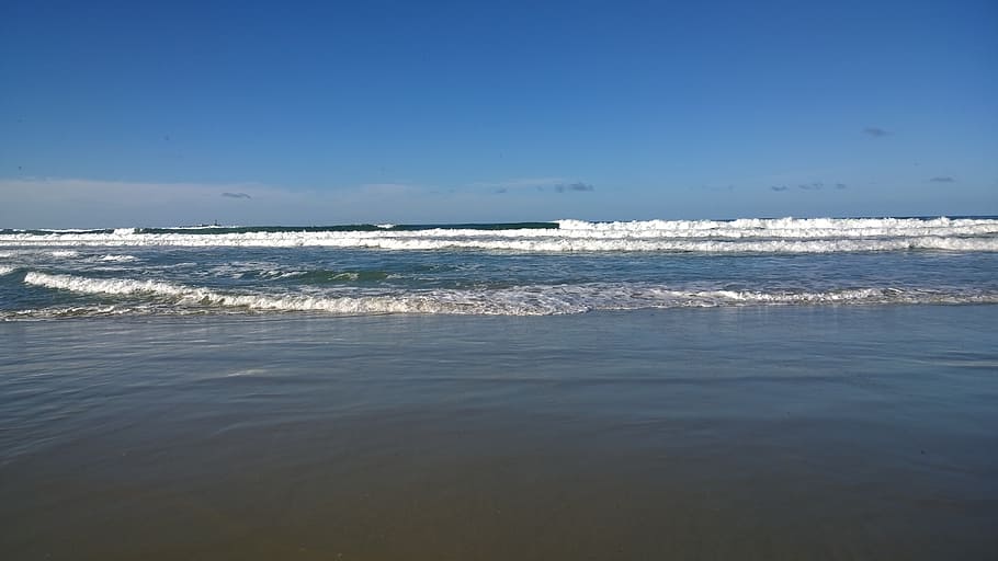 waves, beach, sea, water, motion, land, sky, beauty in nature HD wallpaper