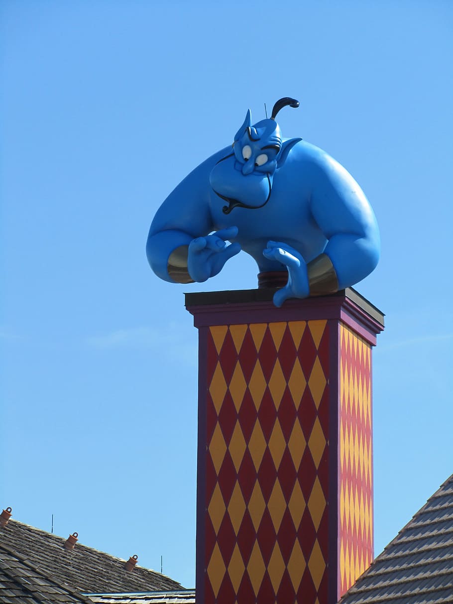 Genie from Aladdin, Disney, Disneyland, magic, fantasy, arabian, HD wallpaper