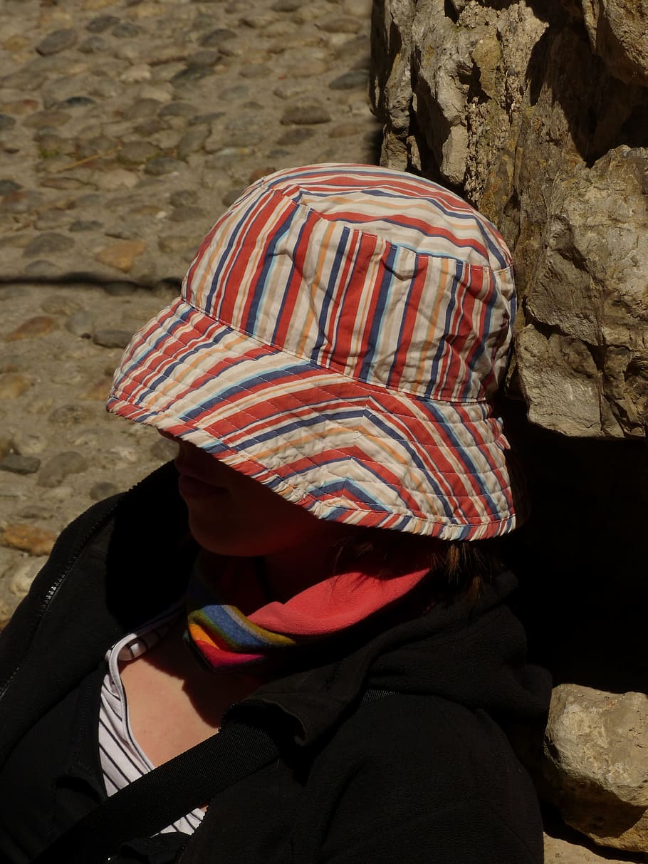 Sit, Sleep, Rest, Tired, Human, Person, sun hat, outdoors, one Person HD wallpaper