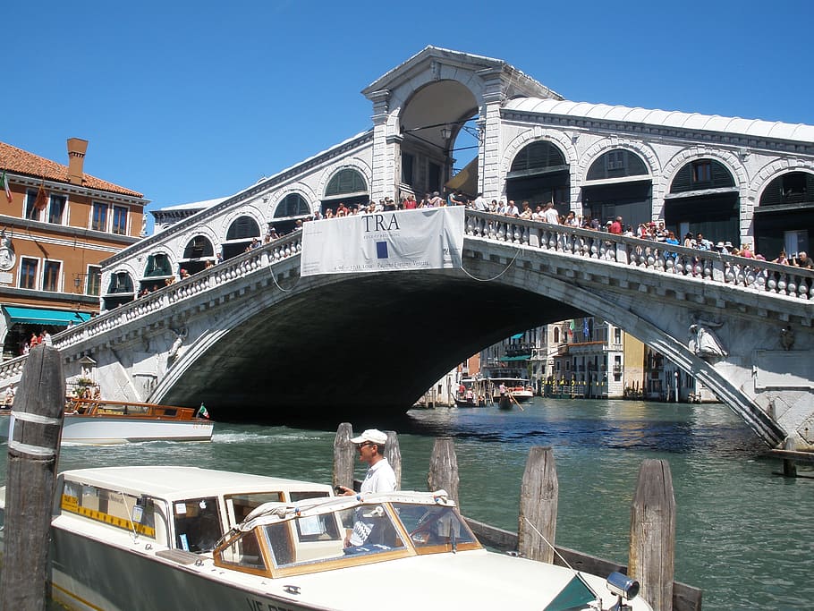 venice, water, rialto bridge, italy, town on the river, built structure, HD wallpaper