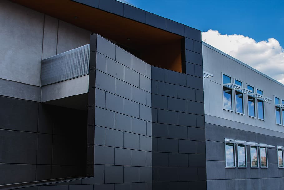 black and gray concrete building, photo of grey architectural building HD wallpaper