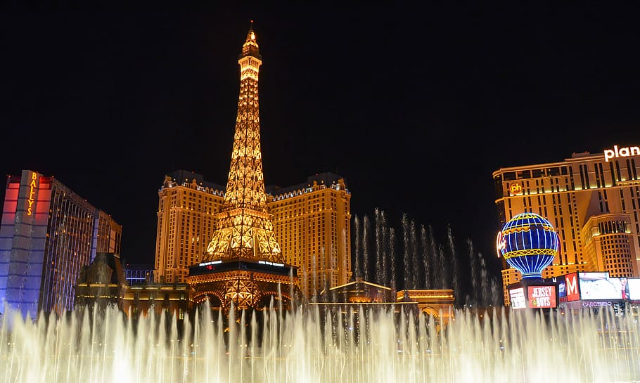 Las Vegas, Nevada USA, fountains, paris, night, las Vegas - Nevada