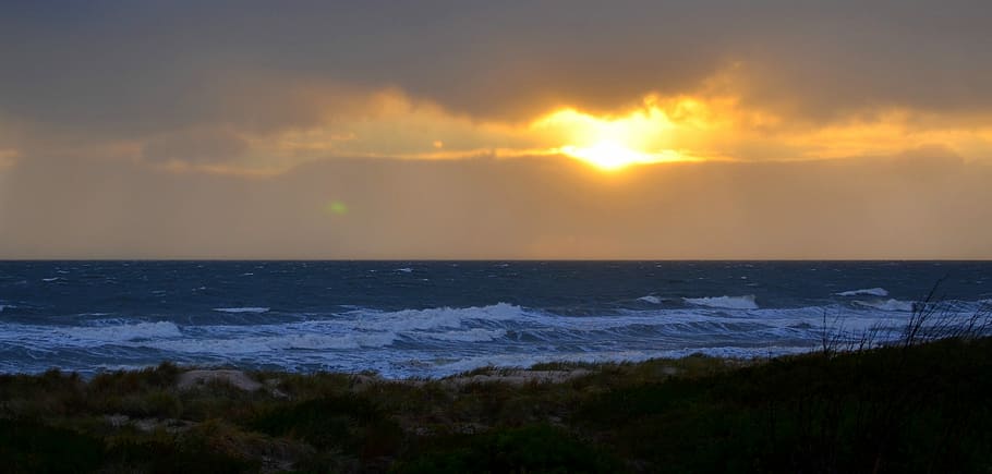 Coast, Sunset, Shore, Ocean, Sea, Sea, Beach, sky, landscape HD wallpaper