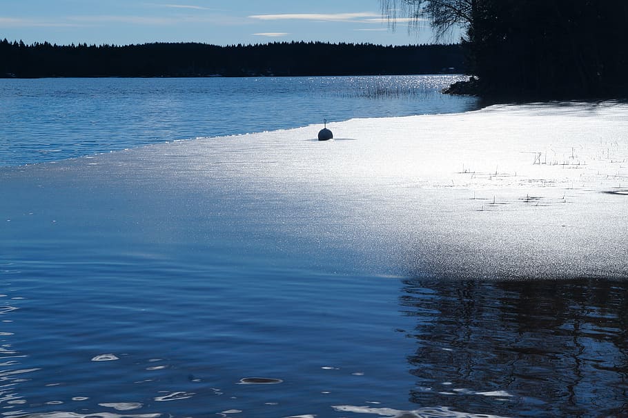 lake, öresjö, spring ice, himmel, water, thaw, blue, mirroring