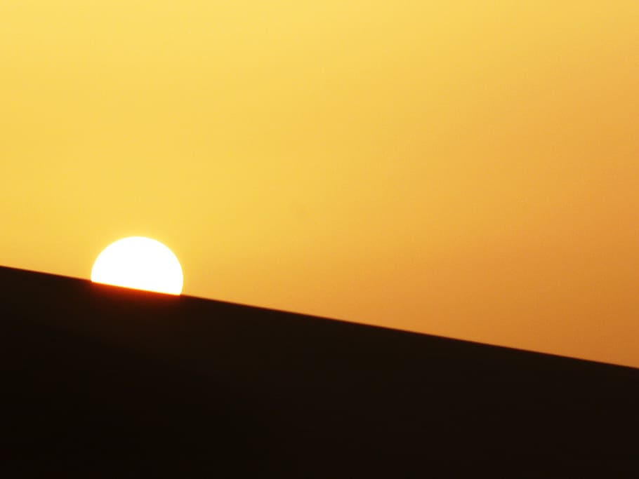 setting, desert, dune, sunrise, sunset, tranquility, sky orange HD wallpaper