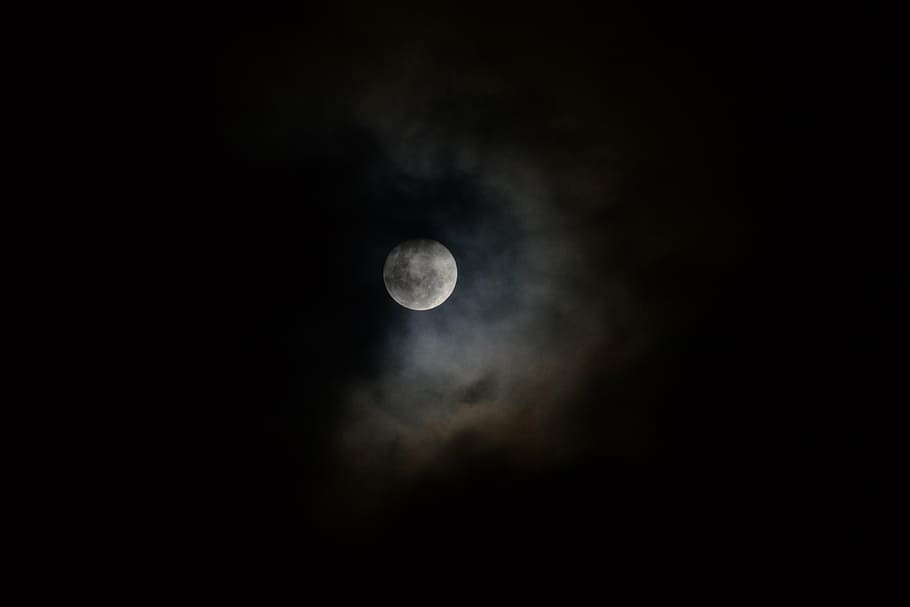 moon, clouds, penumbra, night, sky, space, astronomy, no people, HD wallpaper