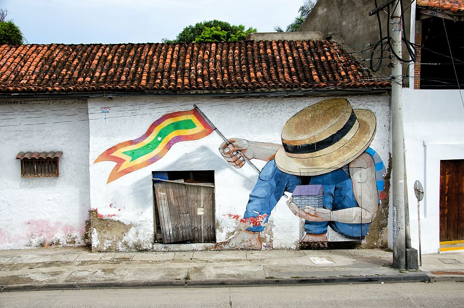 white concrete house with paint, city, colombia, caribbean, cartagena