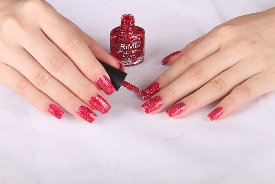 person applying red nail polish, Cosmetology, Polishing, Beauty, HD wallpaper