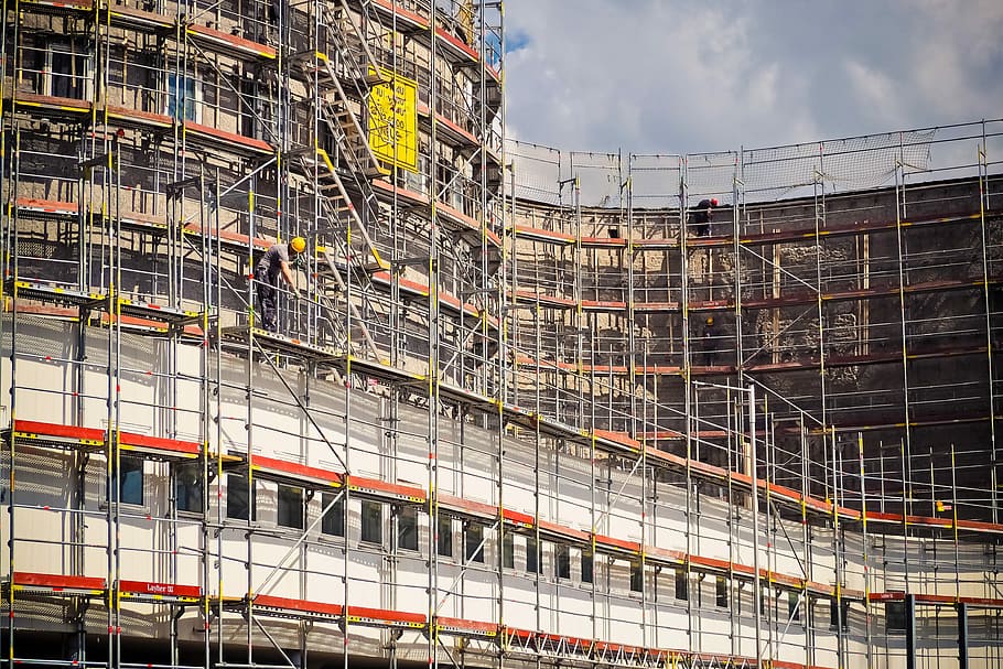 gray and orange construction bulding, site, construction work HD wallpaper