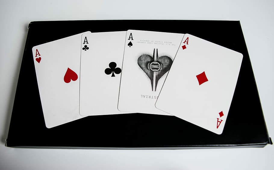 four Ace playing cards, Poker, Letters, Deck, Casino, Money, random, HD wallpaper