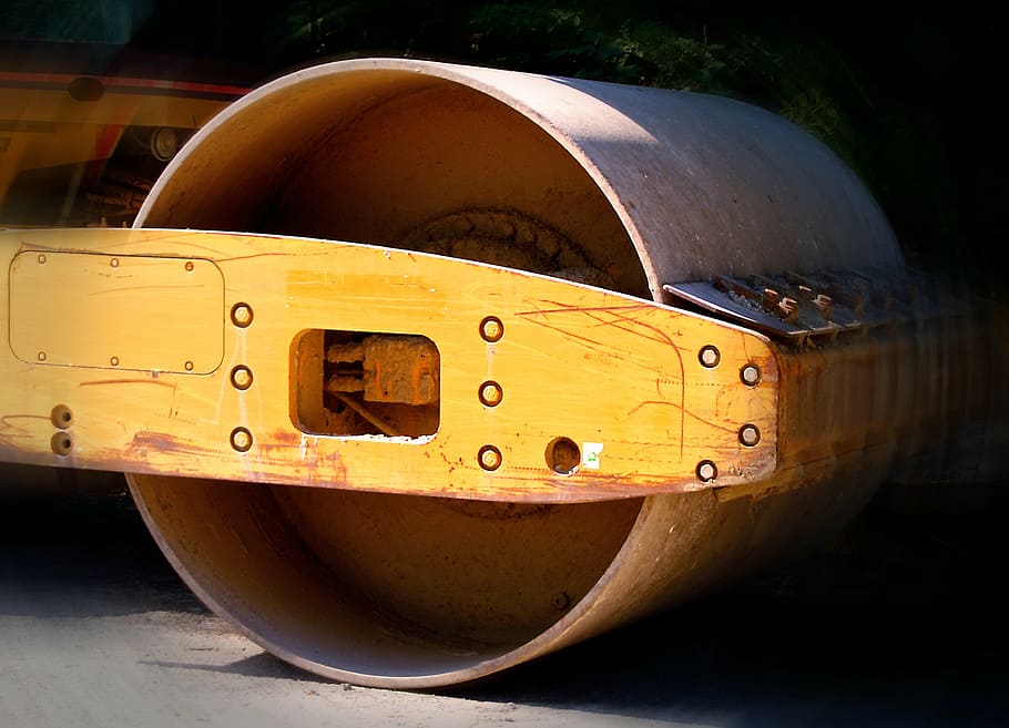 close-up photography of yellow and brown road roller, grader HD wallpaper