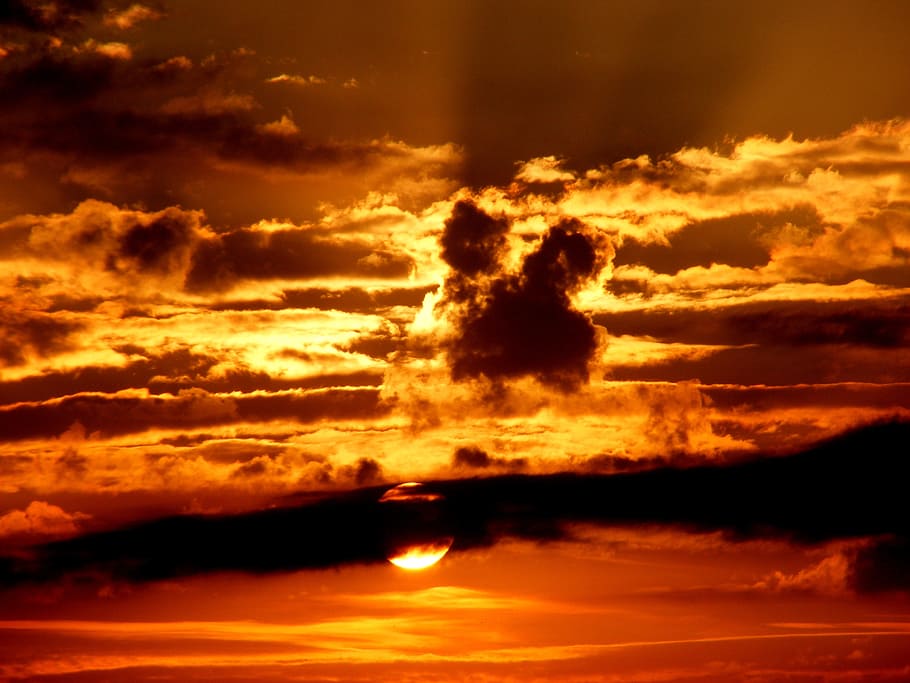sun cover by clouds during golden hour, sunset, sky, twilight HD wallpaper