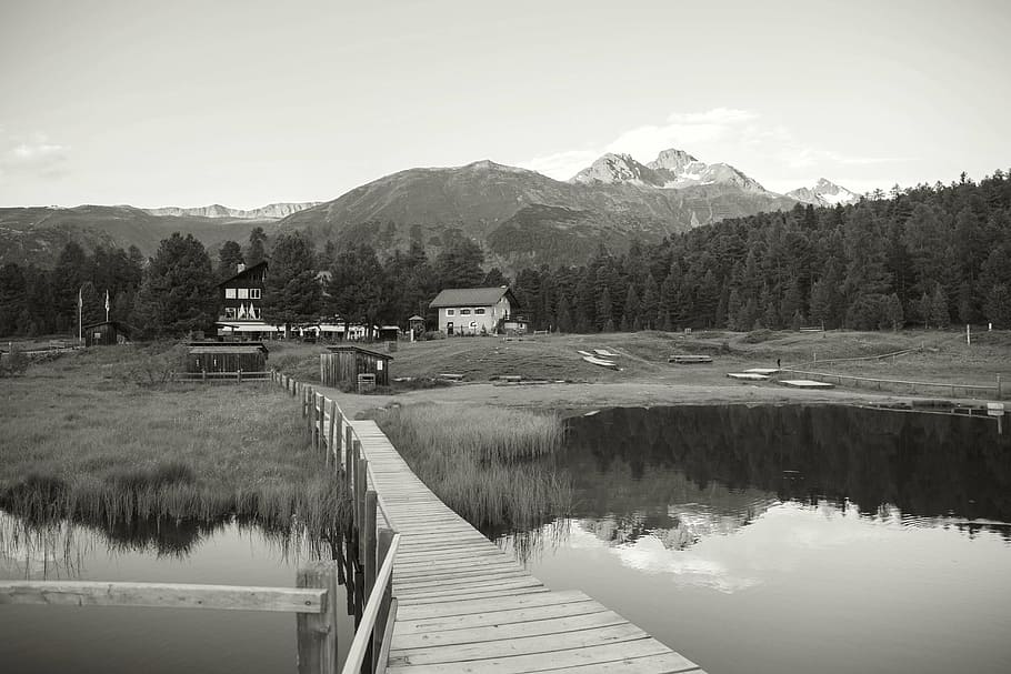 staz, lake, web, waters, bank, mood, bridge, still, landscape HD wallpaper