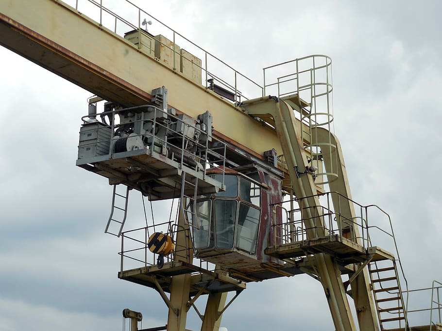 crane, industry, driver's cab, technology, work, industrial plant HD wallpaper