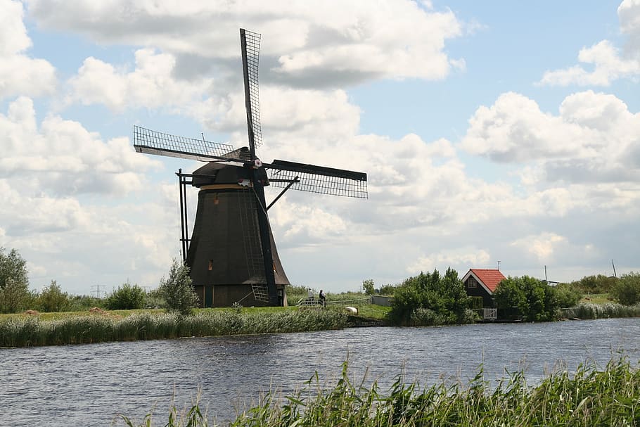 mill, kinderdijk, netherlands, landscape, water mill, windmill HD wallpaper