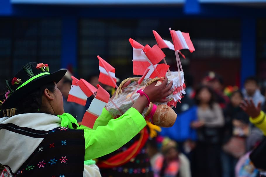 woman holding basket, Dance, Folklore, Peru, Colors, Tradition HD wallpaper