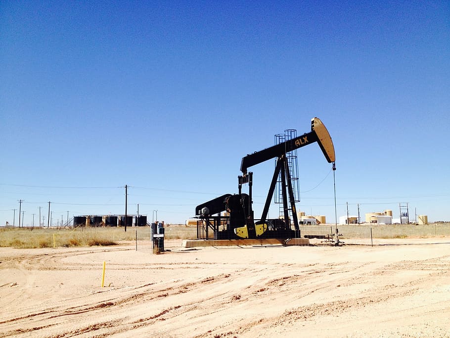 black steel tractor under blue sky, fracking, oil, drilling, industry, HD wallpaper