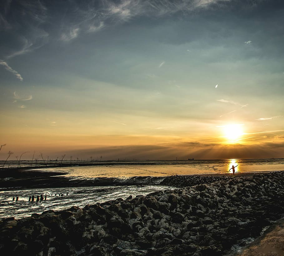 Watts, Water, Ebb, sunset, beach, sea, sky, nature, beauty in nature HD wallpaper