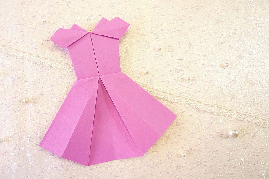 dress, origami, pink, pink color, no people, still life, paper, HD wallpaper