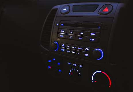 vehicle stereo turned on, gray vehicle center stack, car audio HD wallpaper