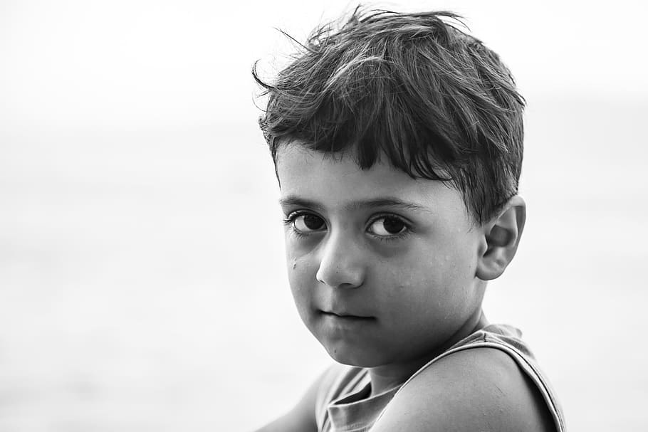 grayscale photography of boy, child, choudhury, the innocence