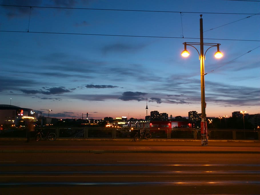 Berlin, Night, Bridge, Warschauer Straße, tv tower, places of interest HD wallpaper
