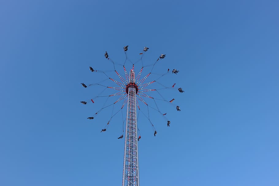 sky, high, large, steel, tower, hustle and bustle, fairground HD wallpaper